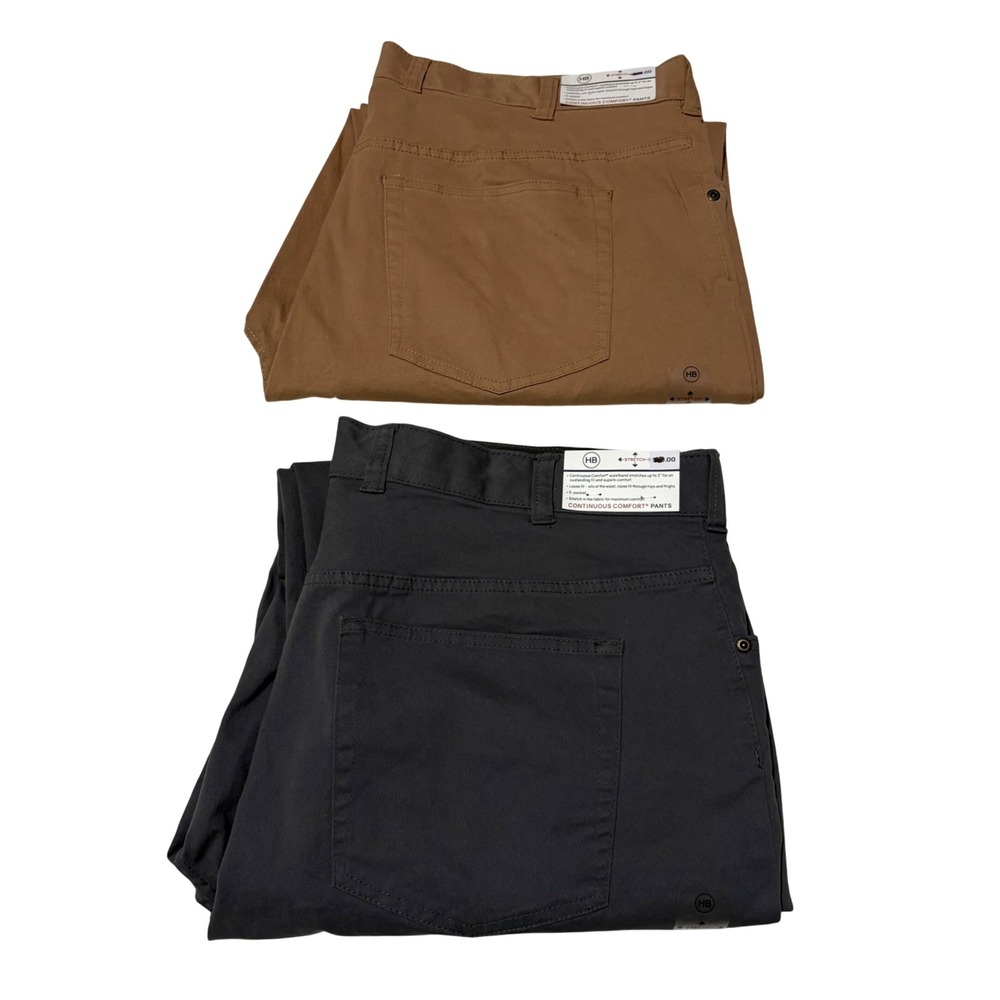 Lot 2 Harbor Bay Pants Mens 44x28 Grey Brown Continuous Comfort DXL Stretch NEW